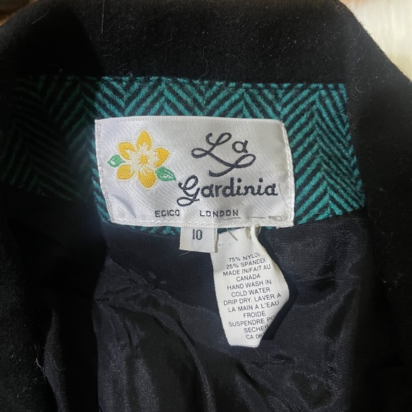 Vintage Teal Herringbone Cropped Blazer with Black Velvet Collar - Picture 6 of 10